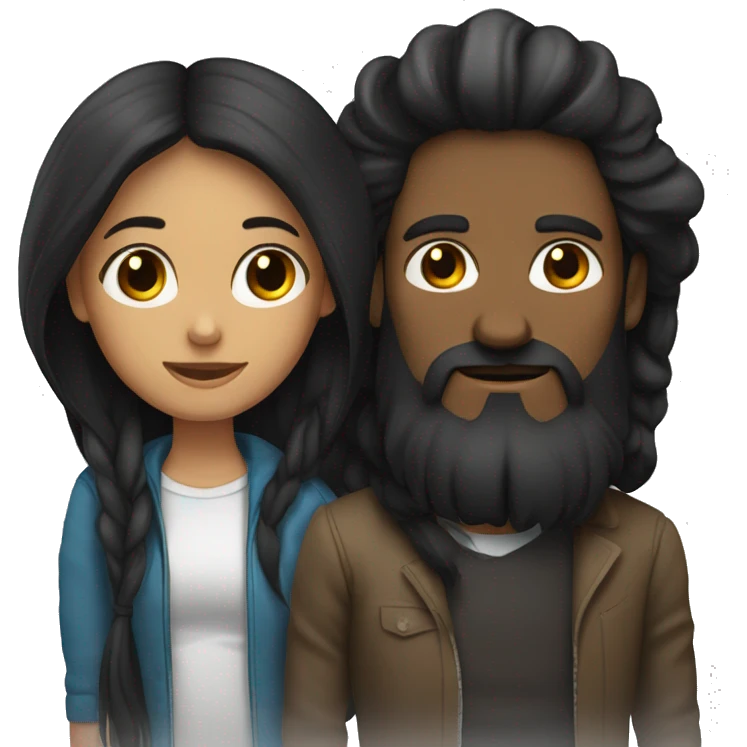 Black long hair girl with a man with black beard and a bit darker  emoji