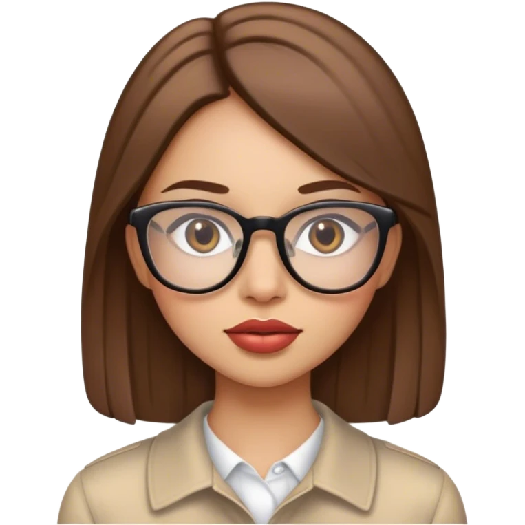 Brown straight haired girl with pretty lips and glasses emoji