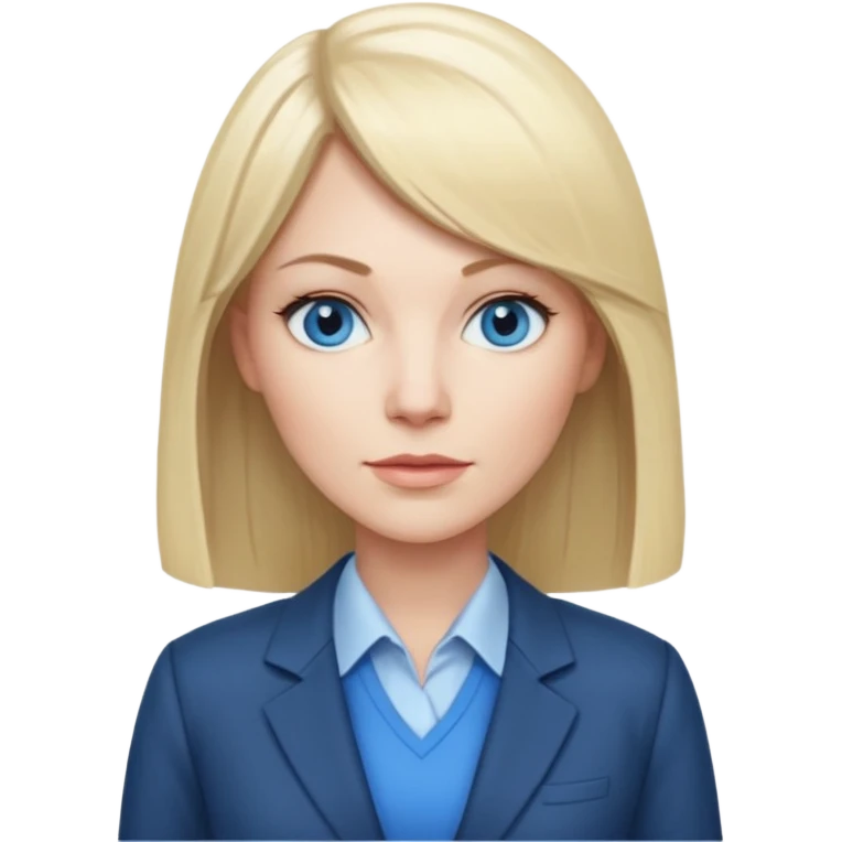 40 yr old white woman, pale skin, long straight blond hair parted in center, blue eyes, bangs, clothes for work emoji