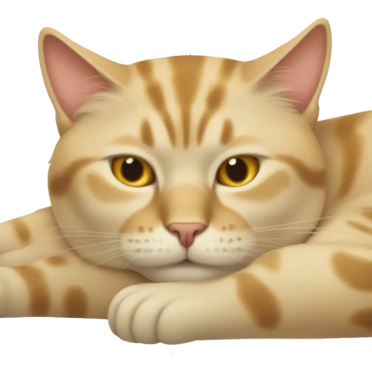 A sandy-colored cat with white spots is lying asleep emoji