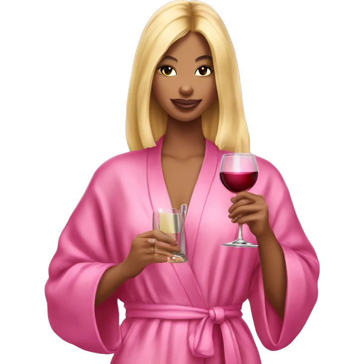 pink victoria secret robe on blonde girl holding wine emoji