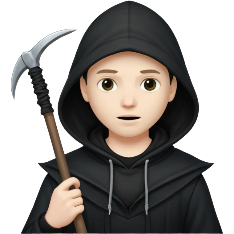 skull head, black hood, scythe emoji