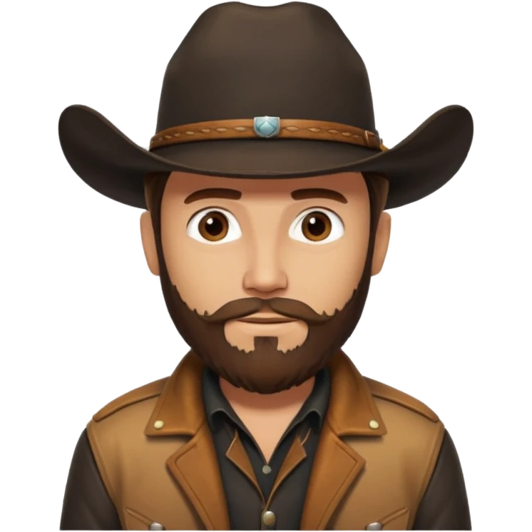yellowstone ranch cowboy with brown beard, black cowboy hat, black t-shirt, leather tan jacket emoji