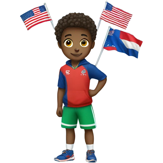boys in sportswear with flags emoji