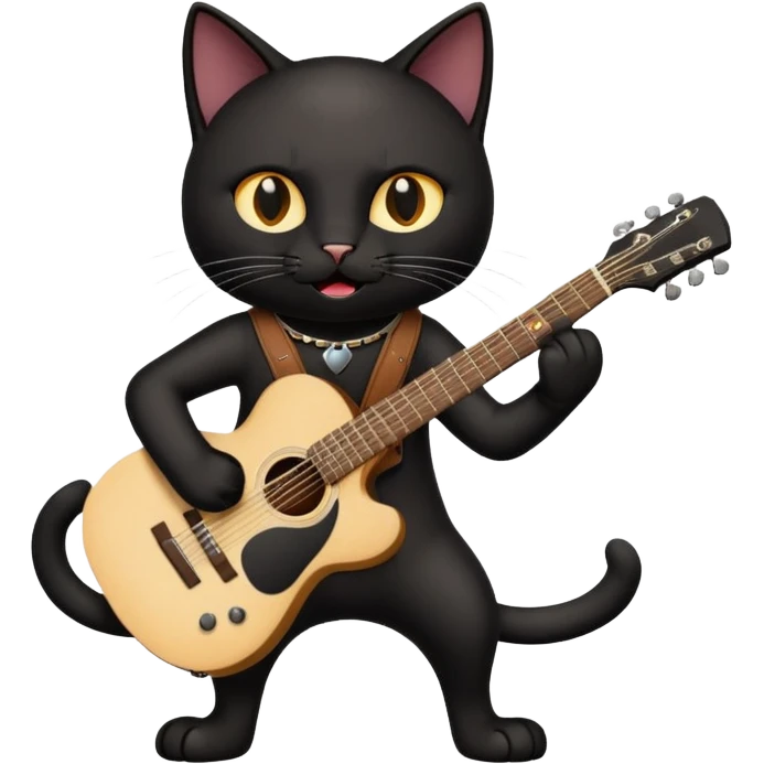 A black cat having a guitar and rocking out emoji
