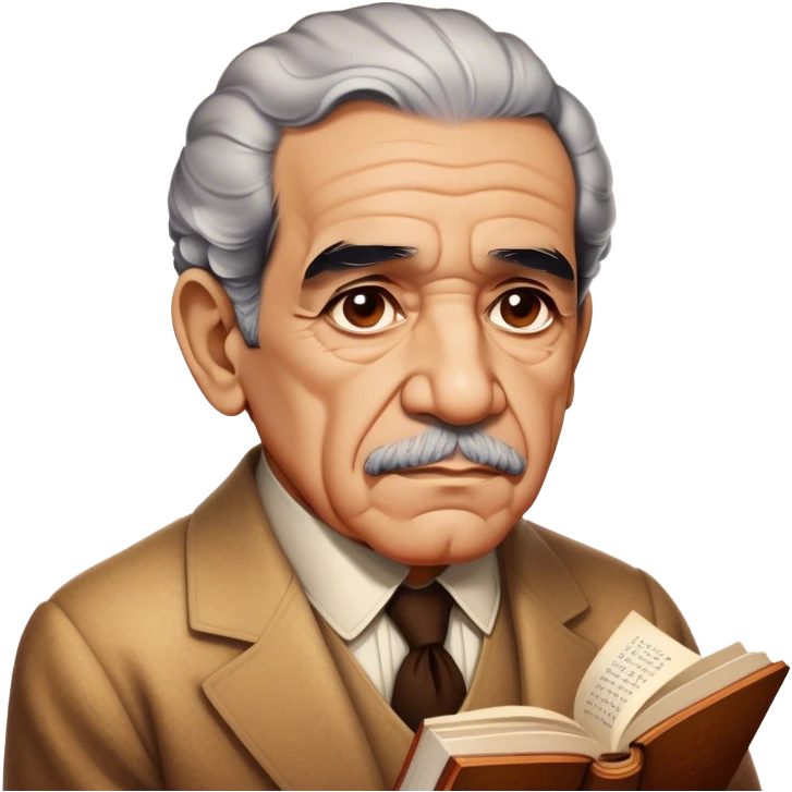 Cinematic Realistic Gabriel García Márquez Portrait Emoji, depicted as a visionary writer with a contemplative gaze in period attire, rendered with rich textures and warm literary lighting that captures his magical realism legacy. emoji