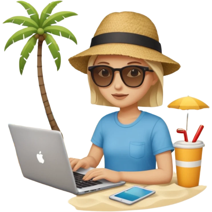 person neutral am laptop und im hintergrund einen strand emoji