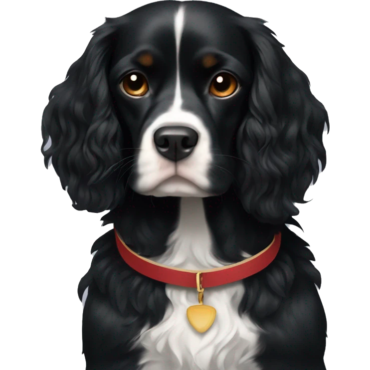 Small completely black king spaniel with white stripe on chest emoji