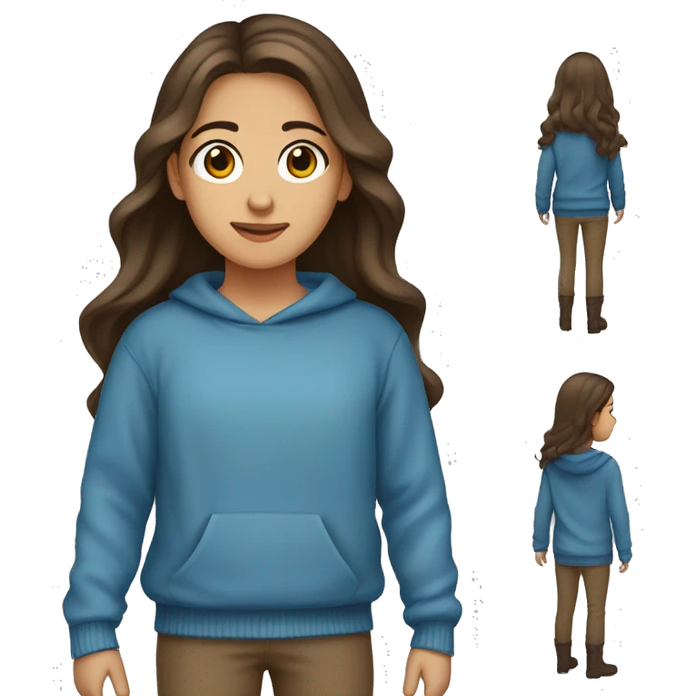 winter, christmas, hispanic, long brown hair, girl, brown eyes, child, full body, blue sweater emoji
