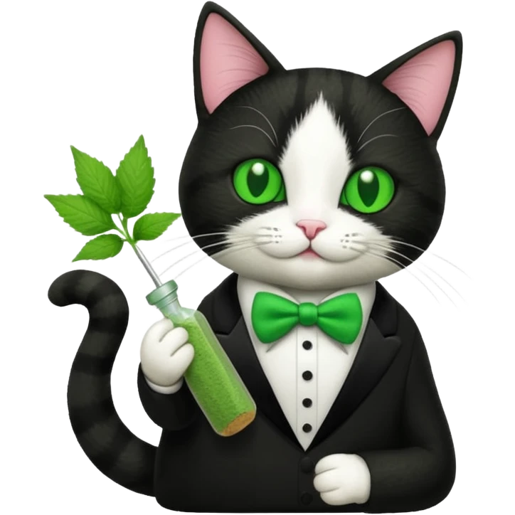 Tuxedo cat holding cat nip emoji