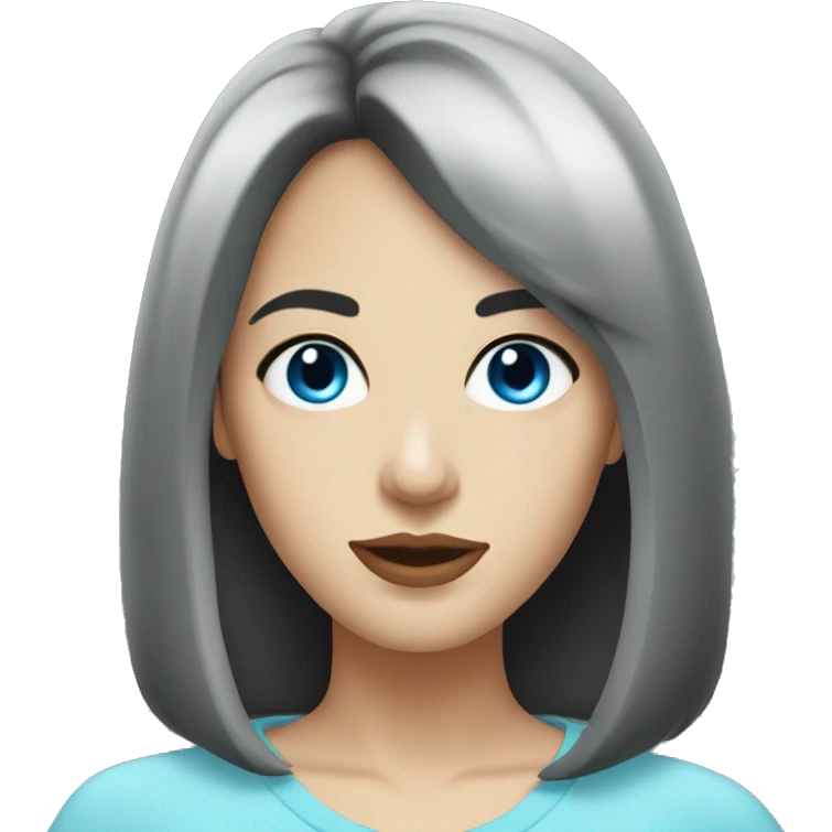 white woman with medium length black hair with bangs and blue eyes emoji