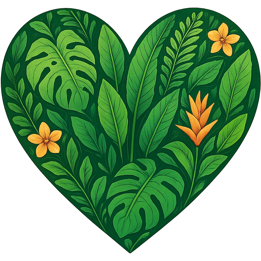 heart with a rainforest theme, clean digital illustration emoji