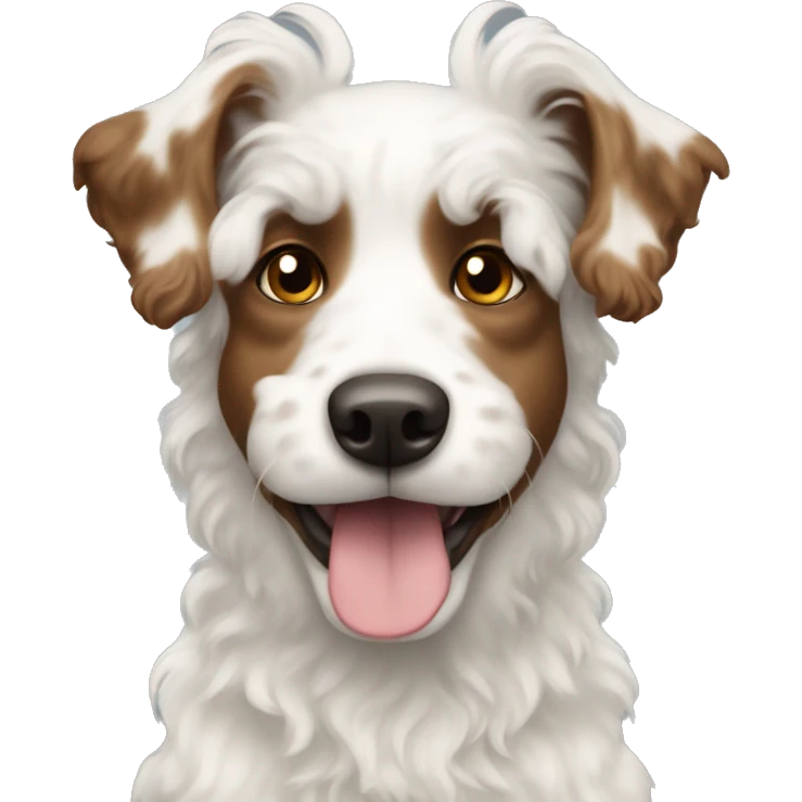 White curly haired dog with brown spots  emoji