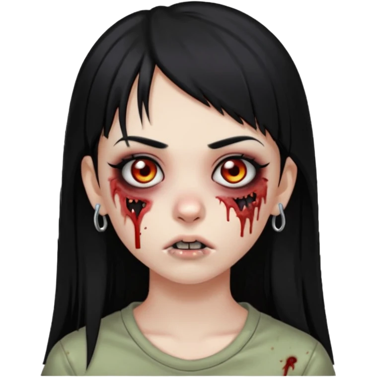 zoombi girl cabelo liso preto franja de lado cabelo partido de lado risquinho na sobrancelha e um piercing na sobrancelha um piercing no nariz cabelo longo emoji