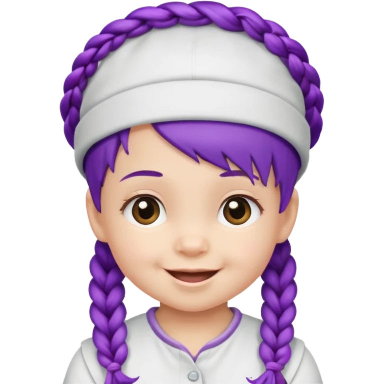 purple haired little baby with braids and white hat not beanie happy emoji