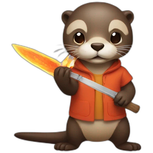 otter holding a fire knife in his hand emoji
