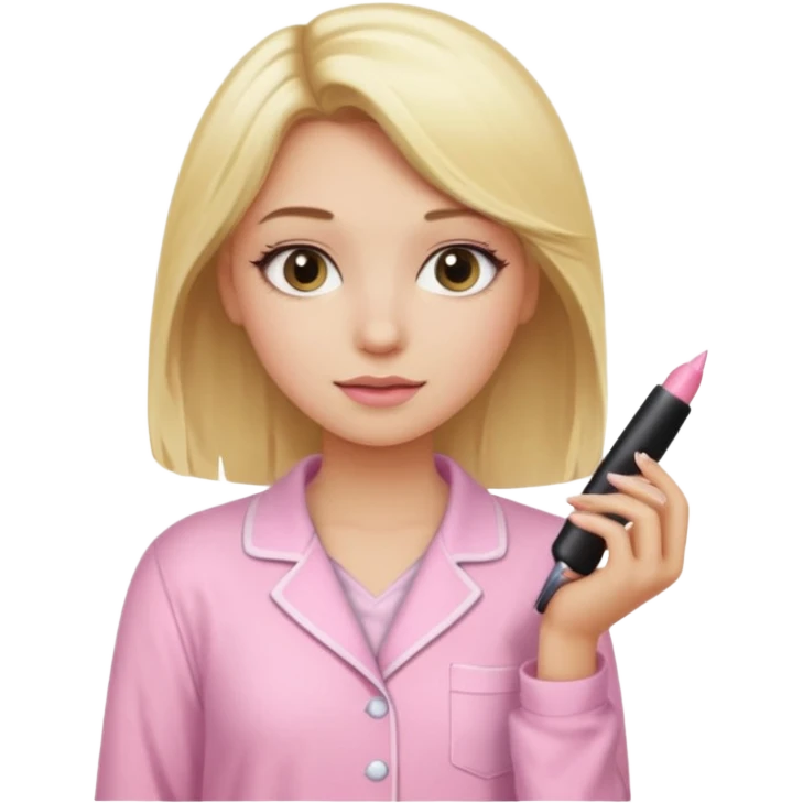 Girl with blonde hair makeup on and in light pink pj's  emoji