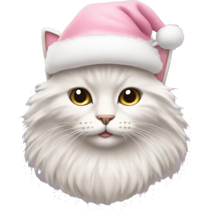 a fluffy cat with a pastel pink santa hat emoji