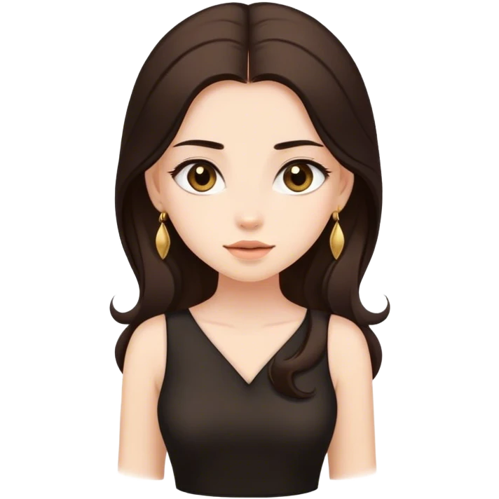 Beautiful woman,cute, long dark brown hair in dark dress with gold earrings emoji