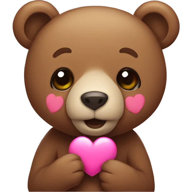 A bear that’s holding a pink heart that says love emoji