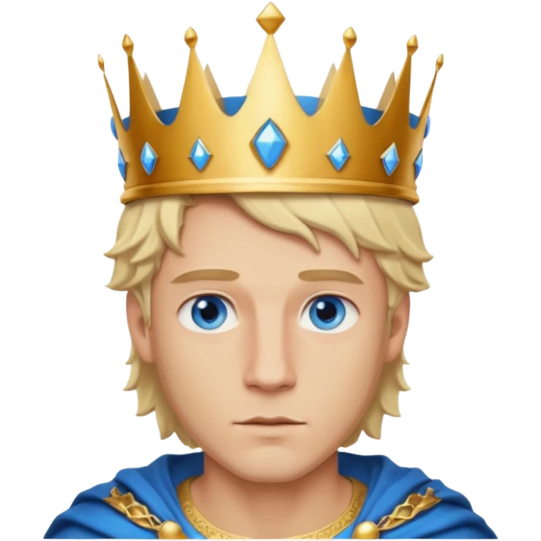 Man with blue eyes, blonde hair, and defined jawline wearing king crown emoji
