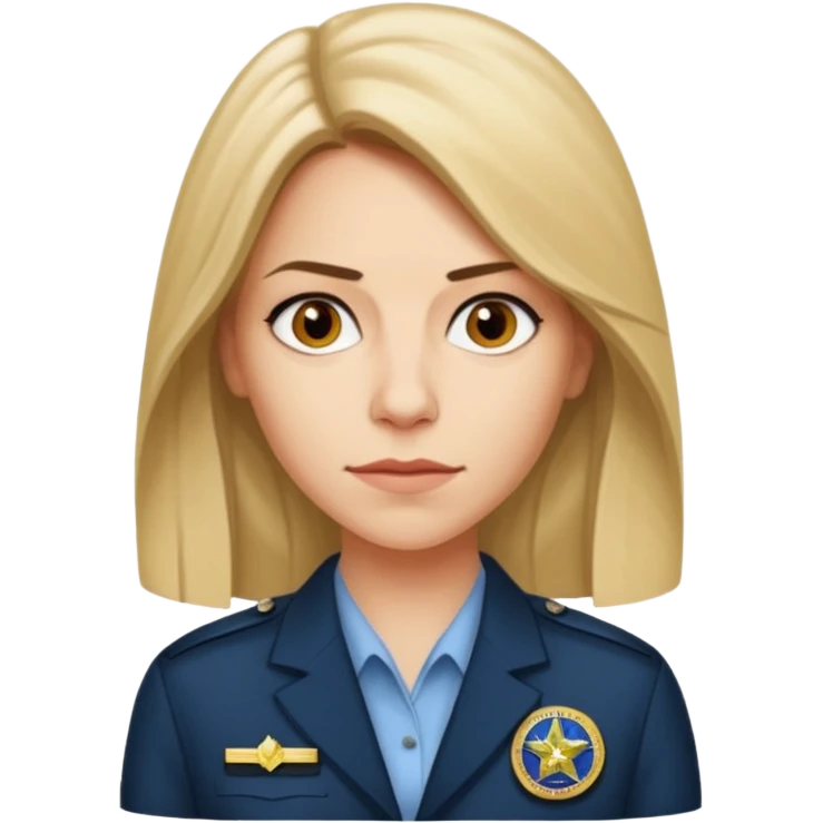 A CIA officer, looking like Carrie Mathison from the "Homeland" TV series, longer hair and CIA-like badge emoji
