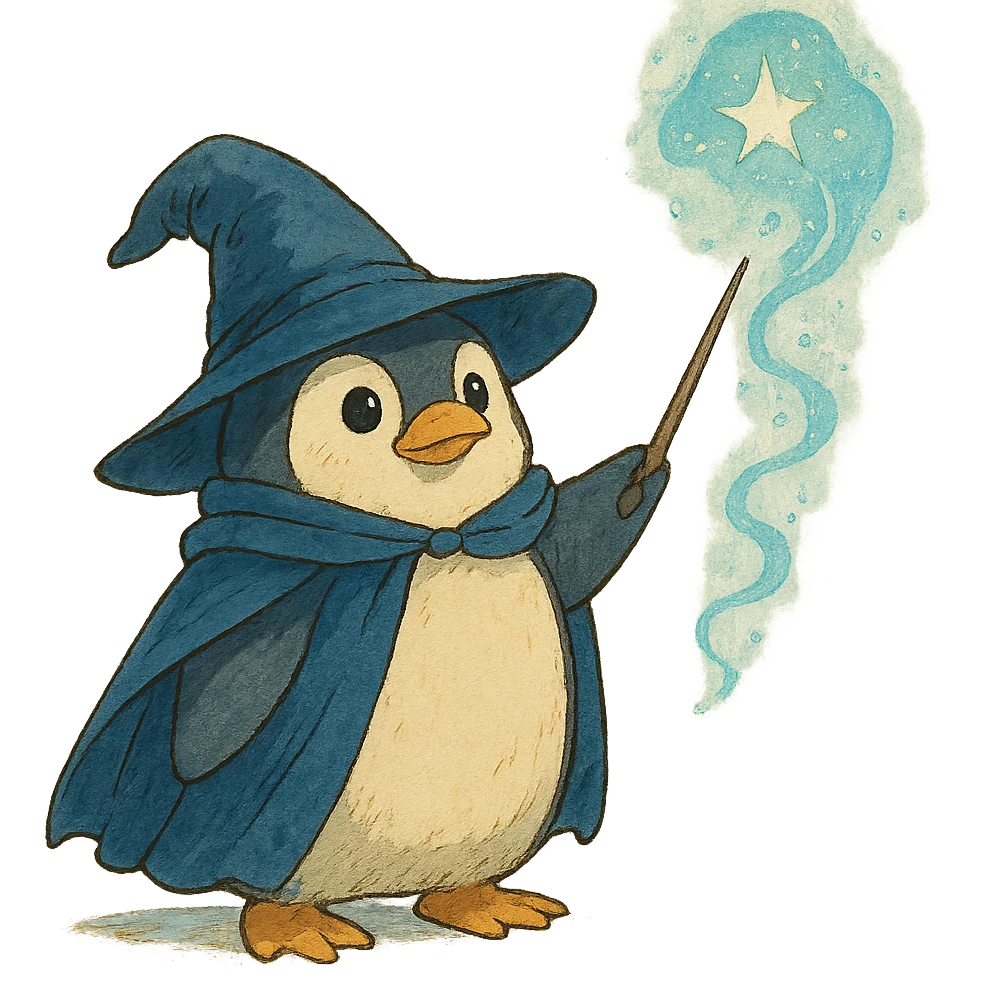 ghibli style penguin wizard casting a spell emoji