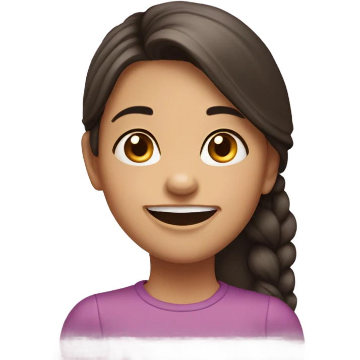 Young girl with straight, dark brown hair, smiling but missing her front tooth  emoji