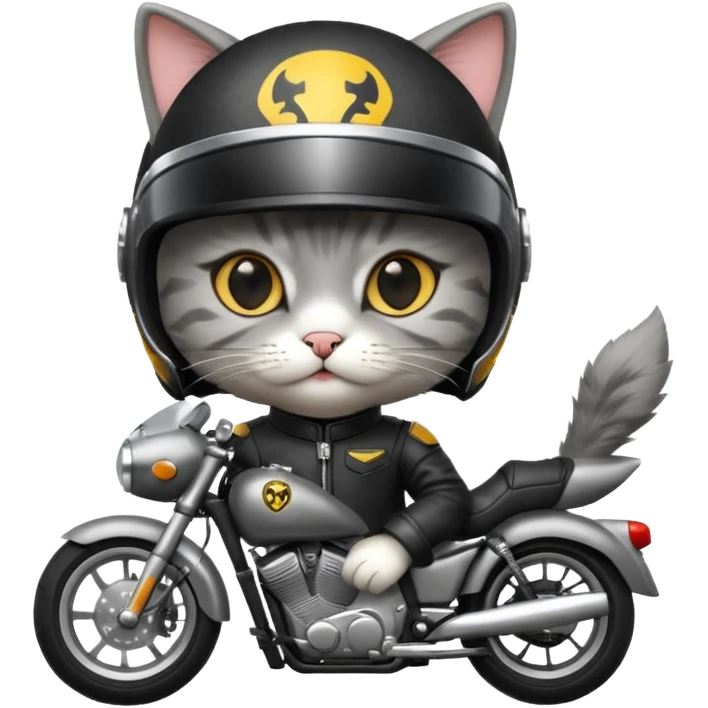 cat with motorcycle helmet and leather suit emoji