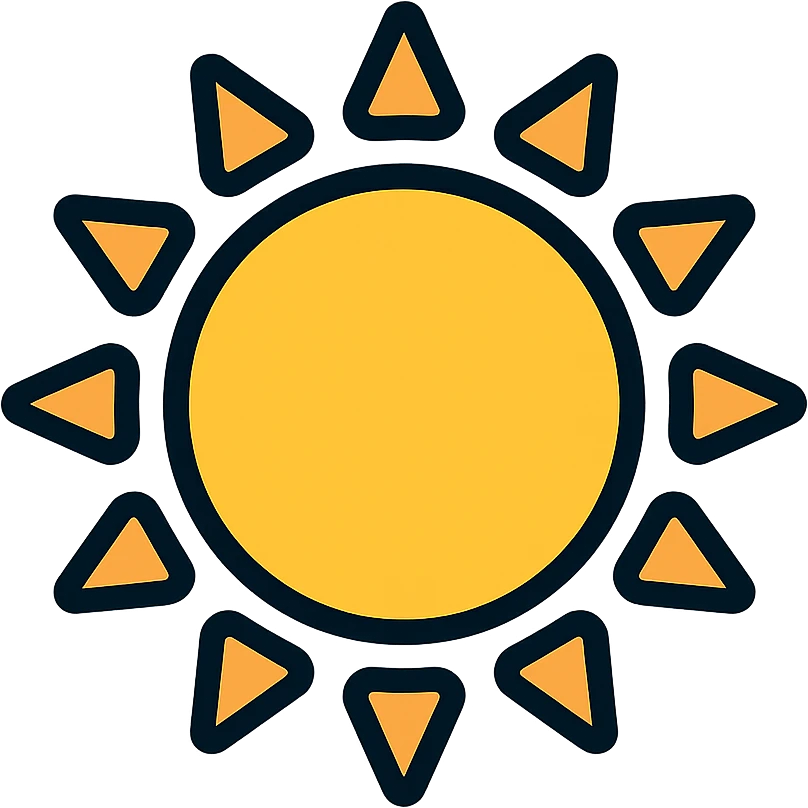 minimalist sun icon with thin colored outline and no face emoji
