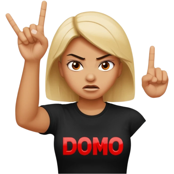 Letters saying “Don’t PMO” With an angry lady standing behind the letters with her fingers up  emoji