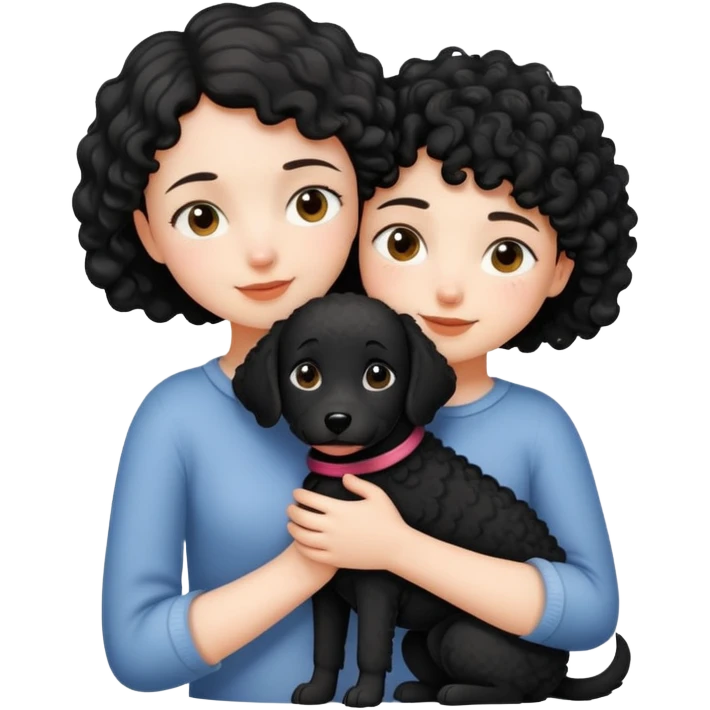 Short-haired girl hugging black curly dog emoji