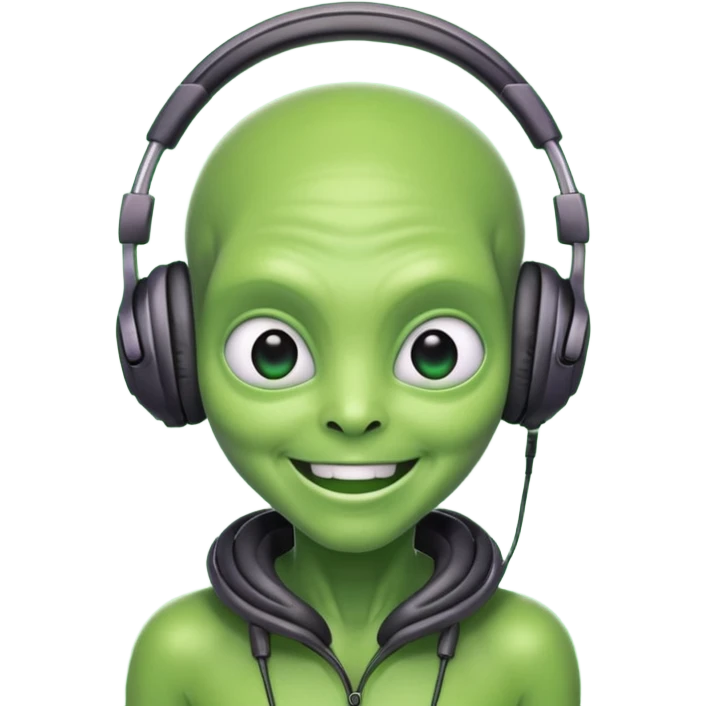 alien with big headphones, smiling emoji