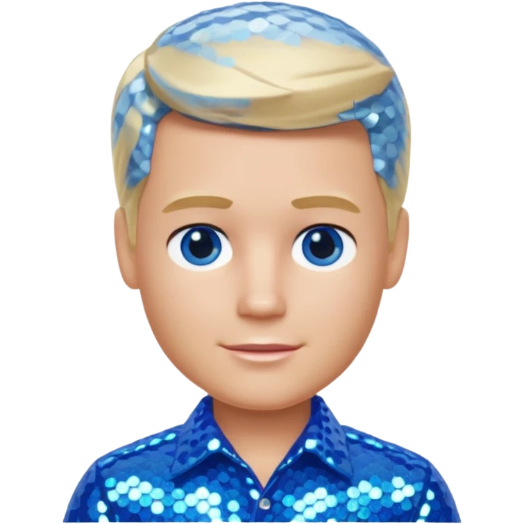 Ken from Barbie & Friends with blue eyes, blonde hair, blue sequin shirt emoji