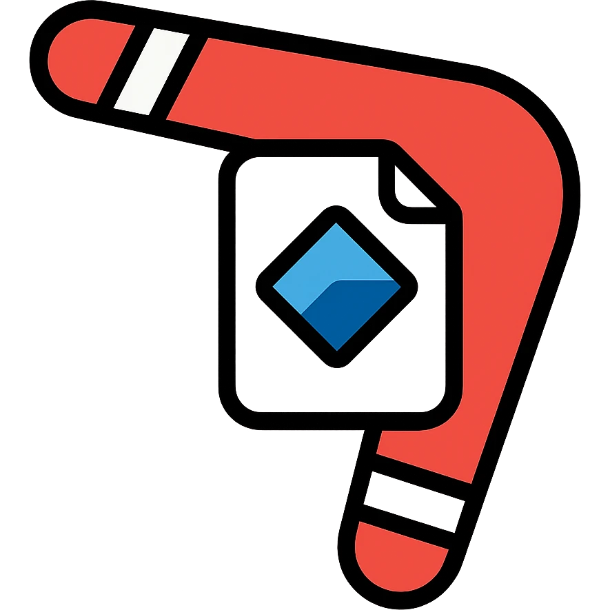 boomerang icon with Power Pages logo in the center, playful, red and white, outlined color style emoji