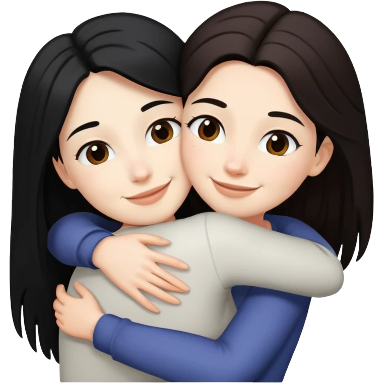 A lesbian couple with white skin and long black and brown hair hugging intimately emoji