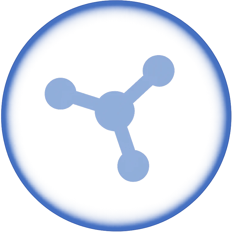 Reimagine the Razer Synapse logo in a minimalistic, flat blue style consistent with previous icons in this style. Replace the green circle with a blue one, and use blue shades for the molecule symbol. Keep the design clean and simple, with a fully transparent background, minimal use of other colors, and prioritize clarity and recognizability. emoji