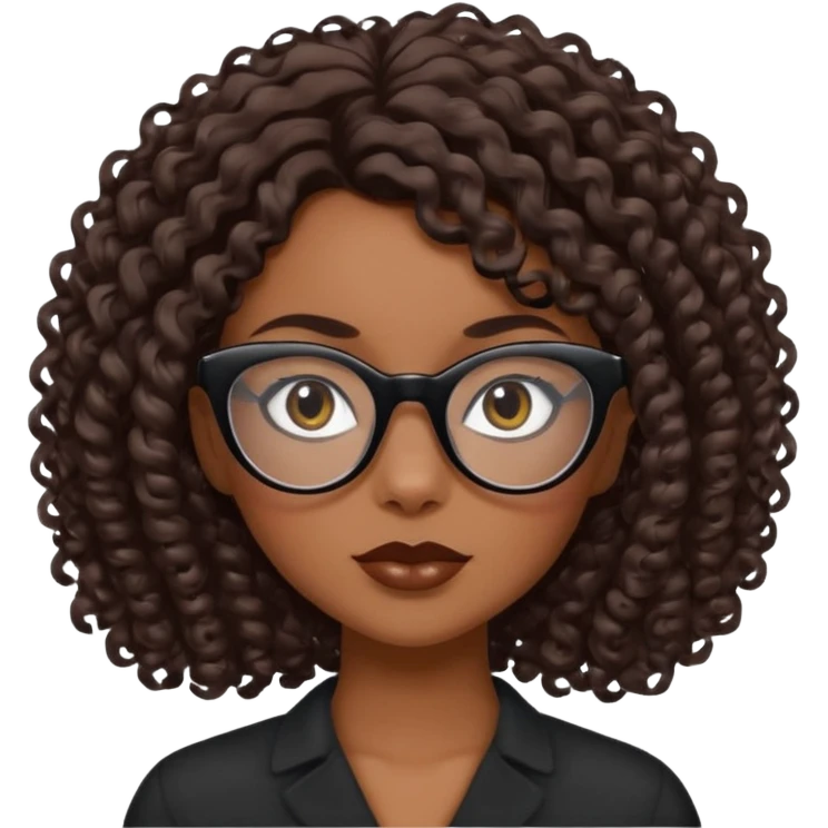 white girl with brown medium length curls and black cat-eye glasses emoji