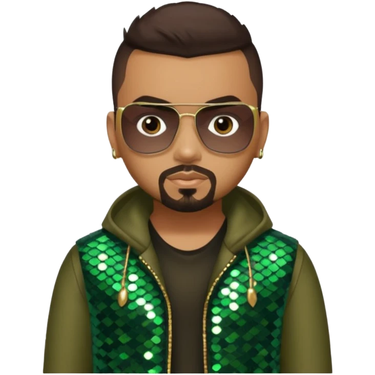 Sean Paul with dark brown hair, olive sequin outfit emoji