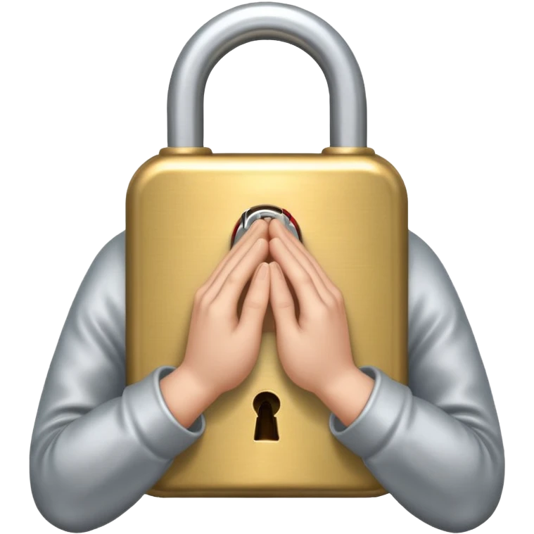 locked prayer hands in prayer position with a lock or padlock, clear symbolism, suitable for an emoji emoji