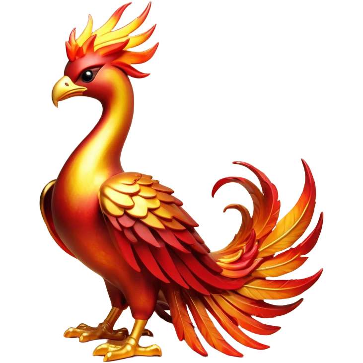 Cinematic Noble Mystical Fire Phoenix Portrait Emoji, Poised and resplendent, with a radiant, fiery plumage in brilliant hues of scarlet, gold, and ember, featuring elongated, elegant tail feathers that flow like molten lava, and piercing, wise eyes reflecting the eternal cycle of rebirth; rendered with lifelike texture and luminous natural highlights, high shine, majestic and awe-inspiring, styled with an aura of mythic resurgence, focused and regal, soft glowing outline, capturing the essence of a legendary phoenix rising from the flames with timeless grace! emoji