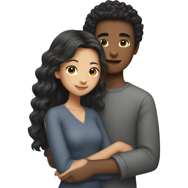 Asian girl, which has straight hair, and black boy, which had curly hair, as a couple hugging emoji