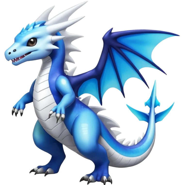 Black and white colorful gradient shiny glossy Fakémon-Digimon-Gabite-Sharpedo-Dragonite-Reshiram-Zekrom-creature-hybrid (full body) emoji