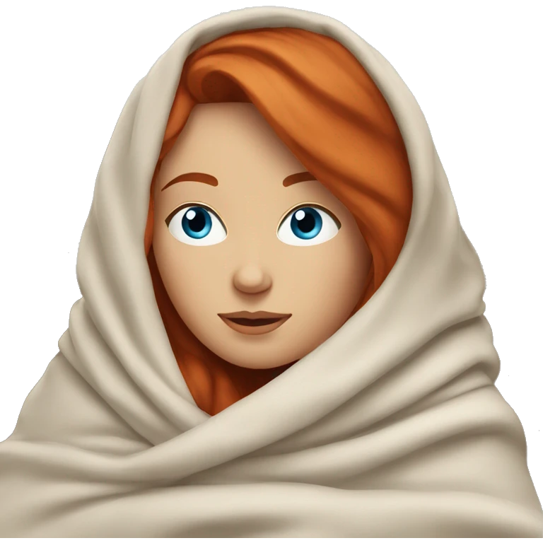 Relaxing redhead woman blue eyes wrapped in a blanket emoji