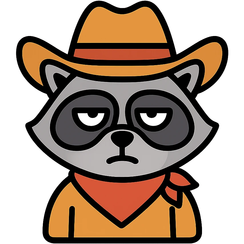 raccoon dressed as a cowboy, rolling his eyes, color outline icon emoji