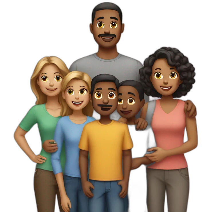 family of 5 adults and 2 children. emoji