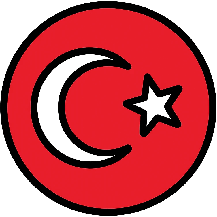 minimal Turkish flag emoji, red circle, white crescent and five-pointed star, flat design, transparent background, no shadows, centered, high resolution PNG style emoji