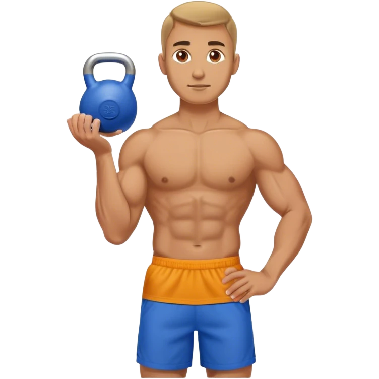 athletic man with blue shorts holding kettlebell emoji