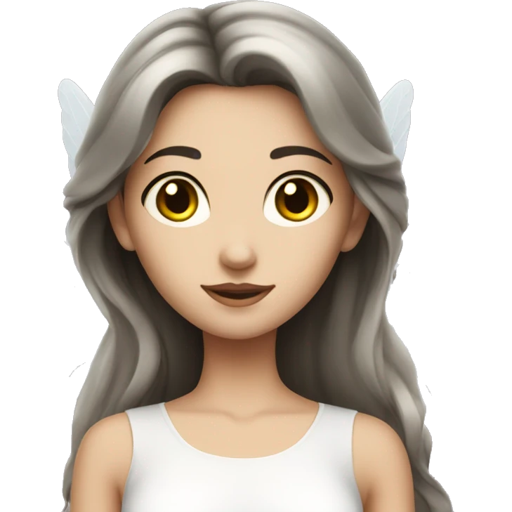 white fairy brunette with dark eyes and wings emoji