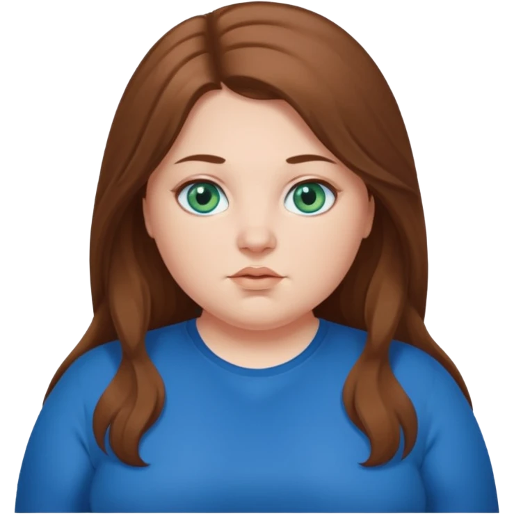 Fat white girl with blue green eyes. with brown long hair and blue clothes  emoji